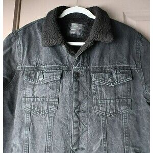 Sunrise Kingdom Jacket Men's M Sherpa Lined Denim Black Collared Winter Coat